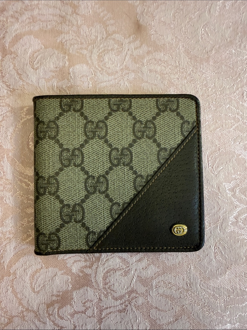 Gucci Brown GG Monogram Wallet with Brown Leather Corner